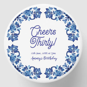 Cheers thirty birthday royal blue floral border na mini candle favors