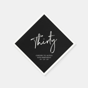 Cheers Thirty   Black Modern Adult 30th Birthday Napkins
