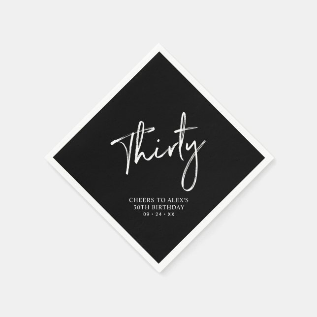 Cheers Thirty | Black Modern Adult 30th Birthday Napkins (Corner)