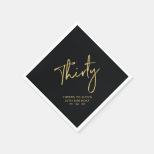 Cheers Thirty   Modern Black 30th Birthday Party Napkins