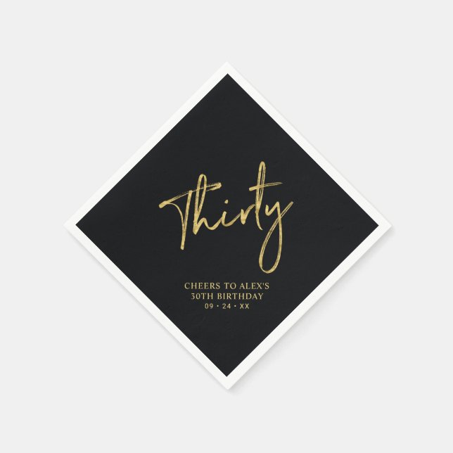 Cheers Thirty | Modern Black 30th Birthday Party Napkins (Corner)