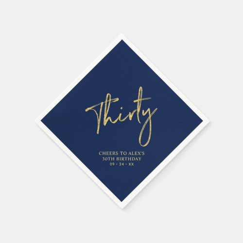 Cheers Thirty Modern Navy blue 30th Birthday Party Napkins