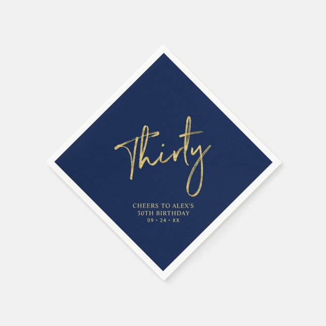 Cheers Thirty Modern Navy blue 30th Birthday Party Napkins (Corner)