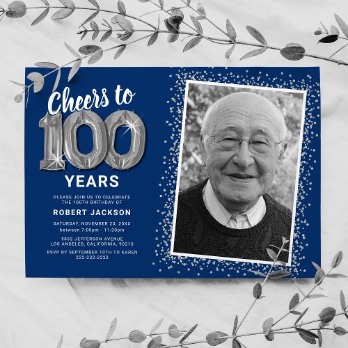 Cheers to 100 Years 100th Birthday Photo Invitation