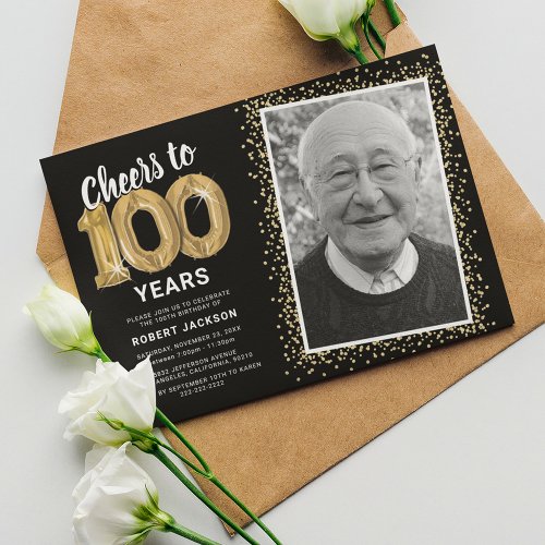 Cheers to 100 Years 100th Birthday Photo Invitation