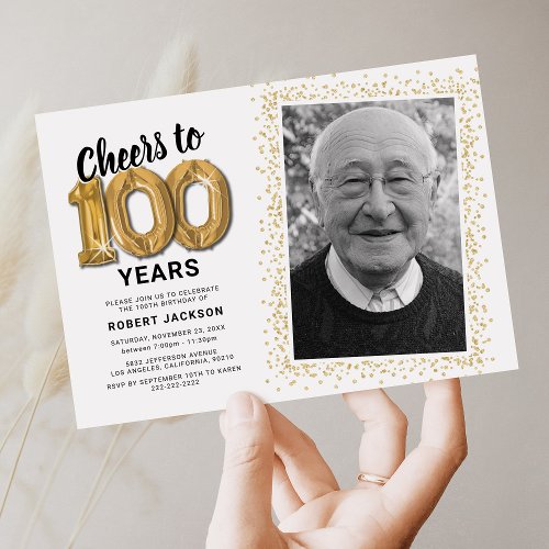 Cheers to 100 Years 100th Birthday Photo Invitation