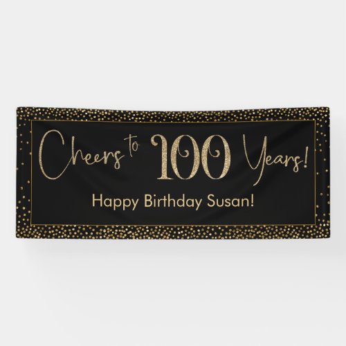 Cheers to 100 Years Birthday Gold and Black Banner