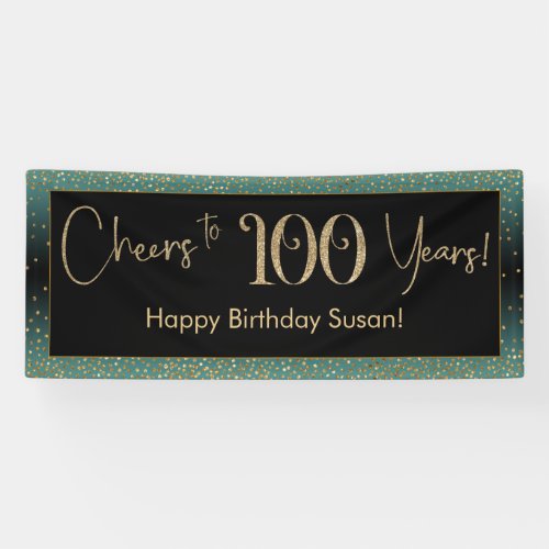 Cheers to 100 Years Birthday Light Teal Gold Black Banner