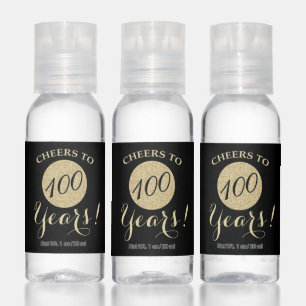 Cheers to 100 Years Black and Gold Glitter Hand Sanitizer