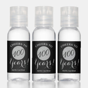 Cheers to 100 Years Black and Silver Glitter Hand Sanitizer