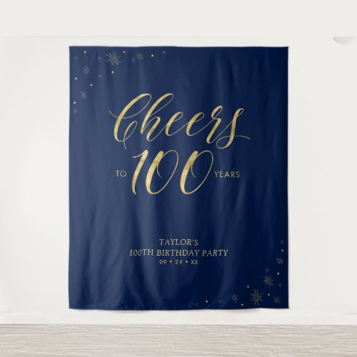 Cheers to 100 years, Gold & Blue Birthday Party