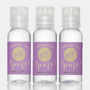 Cheers to 100 Years Lavender Purple Gold Glitter Hand Sanitizer