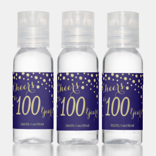 Cheers to 100 Years Navy Blue and Gold Diamond Hand Sanitizer