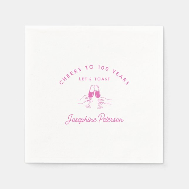 Cheers to 100 Years Pink 100th Birthday Custom Napkins (Front)