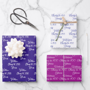 Cheers to 100 Years Purple Magenta 100th Birthday Wrapping Paper Sheets