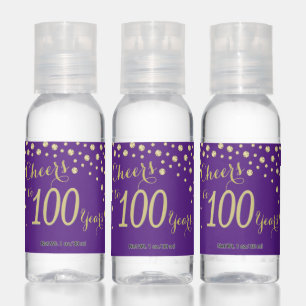 Cheers to 100 Years Royal Purple and Gold Diamond Hand Sanitizer
