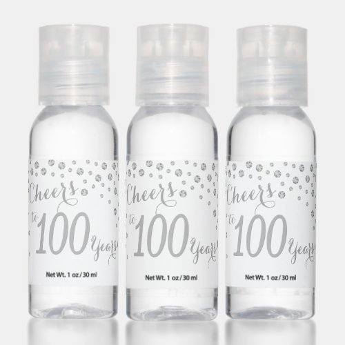 Cheers to 100 Years White and Silver Diamond Hand Sanitizer