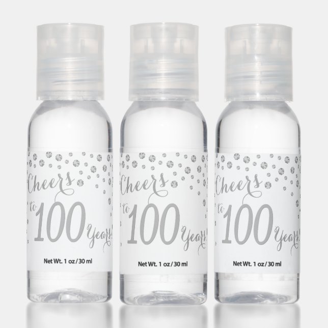 Cheers to 100 Years White and Silver Diamond Hand Sanitizer (Set)
