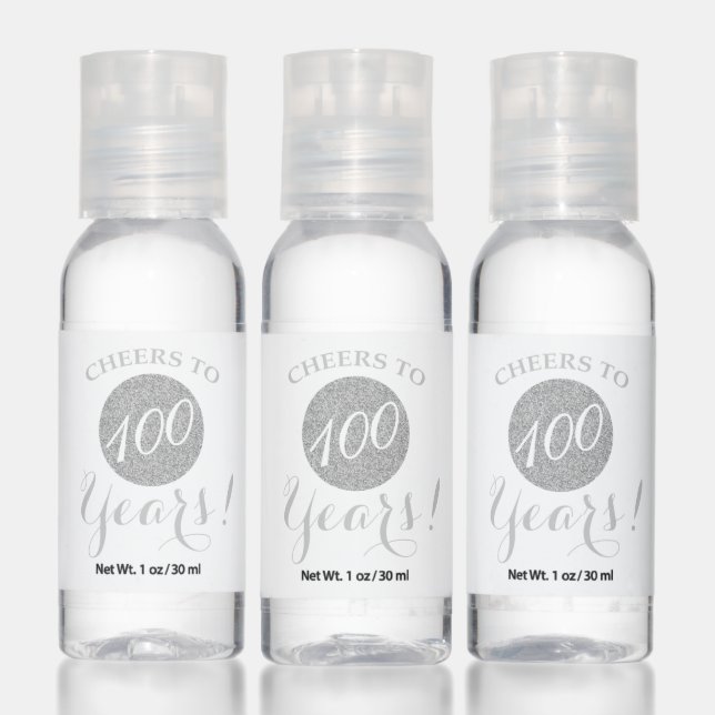 Cheers to 100 Years White and Silver Glitter Hand Sanitizer (Set)