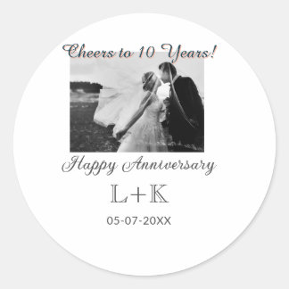 Cheers to 10 Years happy anniversary add photo dat Classic Round Sticker