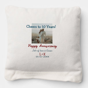Cheers to 10 Years happy anniversary add photo dat Cornhole Bags