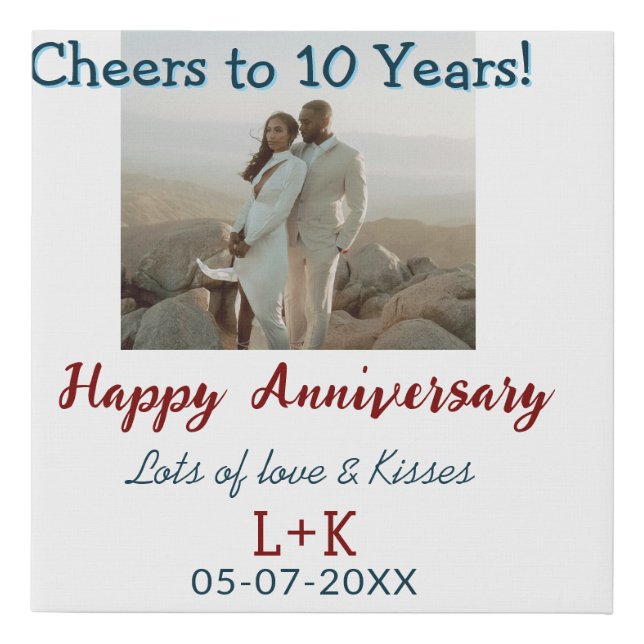 Cheers to 10 Years happy anniversary add photo dat Faux Canvas Print (Front)