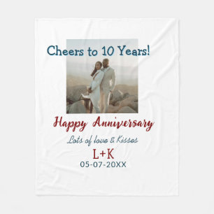 Cheers to 10 Years happy anniversary add photo dat Fleece Blanket