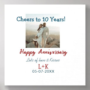 Cheers to 10 Years happy anniversary add photo dat Foam Core Photo Tile