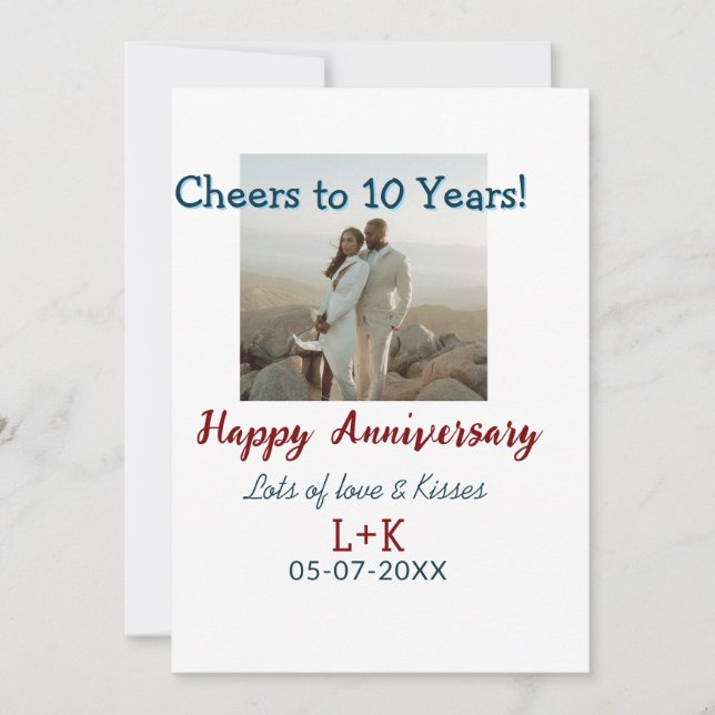 Cheers to 10 Years happy anniversary add photo dat Invitation (Front)