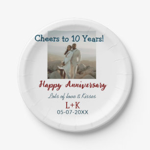 Cheers to 10 Years happy anniversary add photo dat Paper Plates