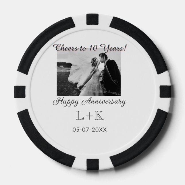 Cheers to 10 Years happy anniversary add photo dat Poker Chips (Front)