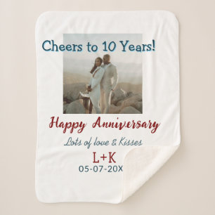 Cheers to 10 Years happy anniversary add photo dat Sherpa Blanket