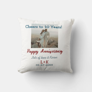 Cheers to 10 Years happy anniversary add photo dat Throw Pillow