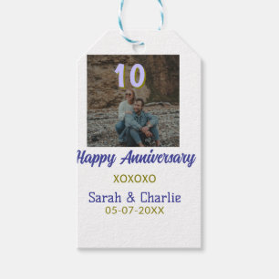 Cheers to 10 Years happy anniversary purple golden Gift Tags