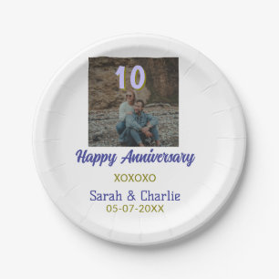 Cheers to 10 Years happy anniversary purple golden Paper Plates