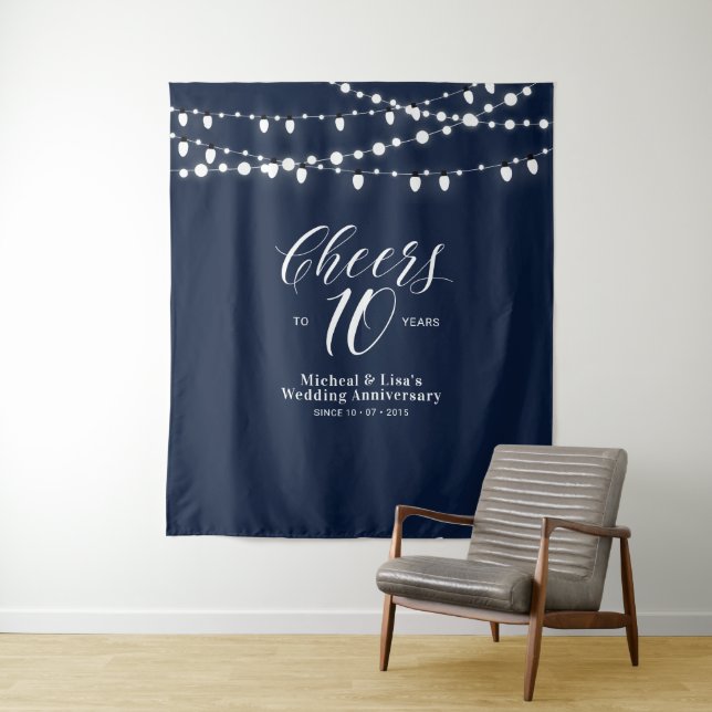 Cheers to 10 years Navy 10th Wedding Anniversary Tapestry (In Situ)