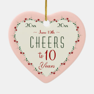 Cheers to 10th Wedding Anniversary Christmas Gifts Ceramic Ornament