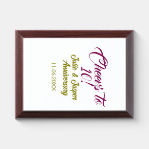 Cheers to 10th wedding anniversary mauve golden na award plaque