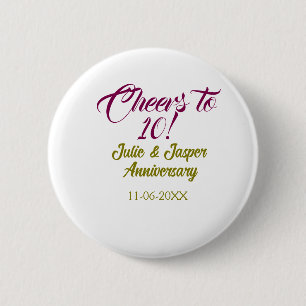 Cheers to 10th wedding anniversary mauve golden na button