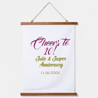 Cheers to 10th wedding anniversary mauve golden na hanging tapestry