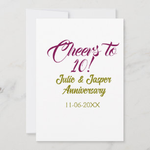 Cheers to 10th wedding anniversary mauve golden na invitation