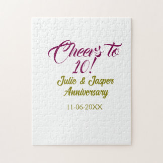 Cheers to 10th wedding anniversary mauve golden na jigsaw puzzle