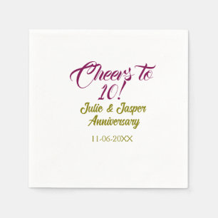 Cheers to 10th wedding anniversary mauve golden na napkins