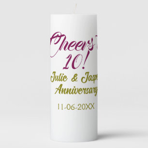 Cheers to 10th wedding anniversary mauve golden na pillar candle