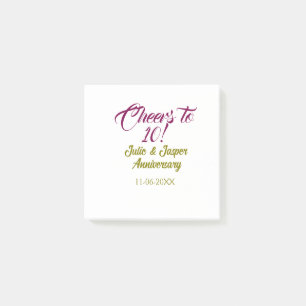 Cheers to 10th wedding anniversary mauve golden na post-it notes