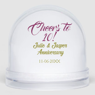Cheers to 10th wedding anniversary mauve golden na snow globe