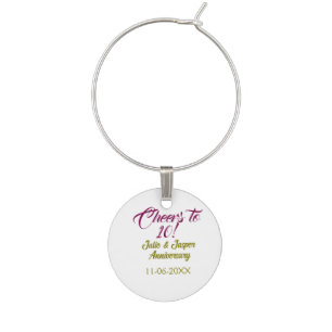 Cheers to 10th wedding anniversary mauve golden na wine charm