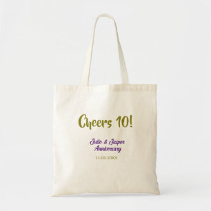 Cheers to 10th wedding anniversary purpl golden na tote bag
