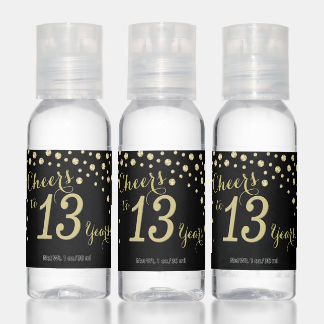 Cheers to 13 Years Black and Gold Diamond Hand Sanitizer (Set)