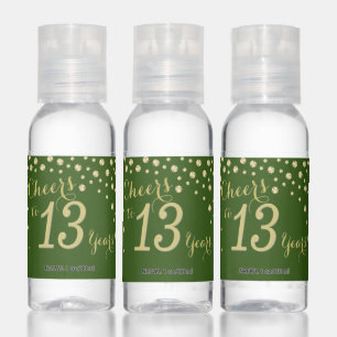 Cheers to 13 Years Green and Gold Diamond Hand Sanitizer
